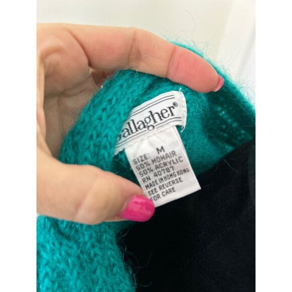 Vintage Gallagher Women's Teal Mohair Blend Cozy Cable Knit Button-Up Cardigan M - Picture 6 of 10